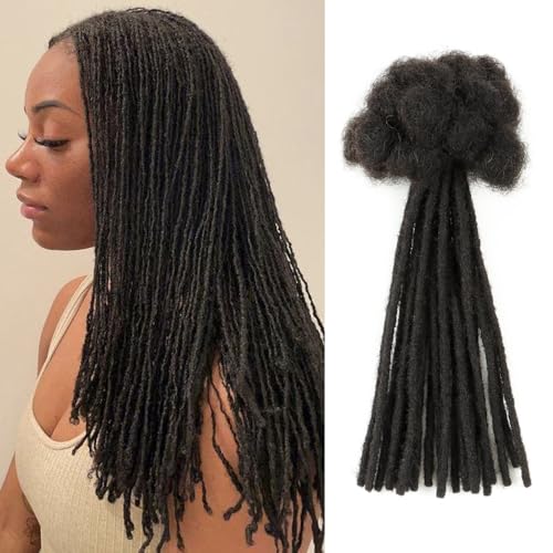 Dreads Extensions for Men Women Loc Extensions Human Hair Dreadlock Extensions 0.4 cm 14 Inch 30 Strands Handmade Permanent Locs Extension Natural Black Soft Locs Hair Extensions Can be Dyed Bleached