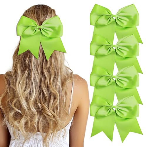AXEN Large Cheerling Bow, 8 inch Cheer Hair Bows with Ponytail Holder for Teen Girls Sports Cheerleader Hair Accessories, Light Green