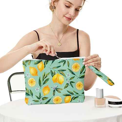 Fokongna Wet Bag Wet Dry Bag Beach Bag Wet Bag For Swimsuit, Travel Makeup Bag Toiletry Bag Waterproof Large Capacity for Women Girls Mom Sister Friends Diaper Bag Strawberry lemon Decor