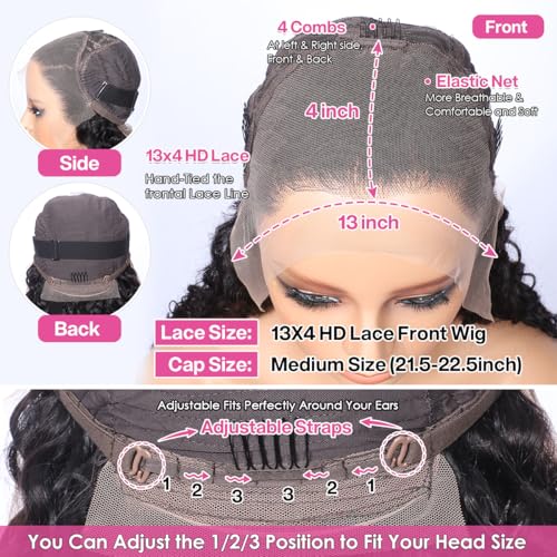 CYNOSURE 13x4 Lace Front Wigs Human Hair Pre Plucked 180% Density Brazilian Kinky Curly Frontal Wig with Baby 9A Natural Black for Women(16, Wigs)