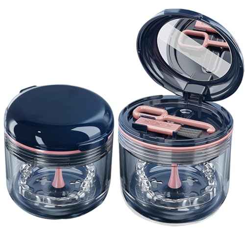 Retainer case, Denture Bath Cup£¬Retainer Cleaner Case Box,Night Mouth Guard Case Holder,Storage Soak Container with Drain Tray for Travel Cleaning with Mirror and Brush