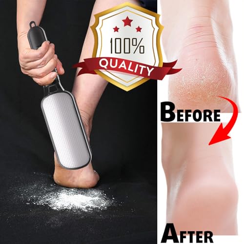 Antonki Foot File for Dead Skin, Double Sided Callus Remover for Feet, Metal Foot Scrubber for Cracked Heel, Professional Foot Scraper Rasp Pedicure Tool to Remove Hard Skin - 2 in 1 Foot File