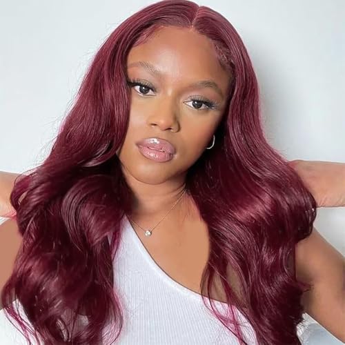 SUPERNOVA 99J Burgundy Lace Front Wigs Human Hair 4x4 HD Body Wave Wigs with Baby Hair 180% Density Red Wine Colored Wigs for Women 16 Inch