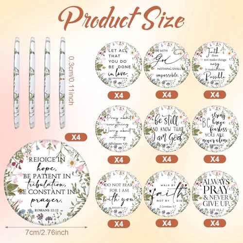 40 Pcs Mini Wildflower Bible Verse Compact Mirrors Bulk Religious Christian Pocket Purse Mirrors Small Church Gifts for Women Sunday School Summer Christmas Party Favors
