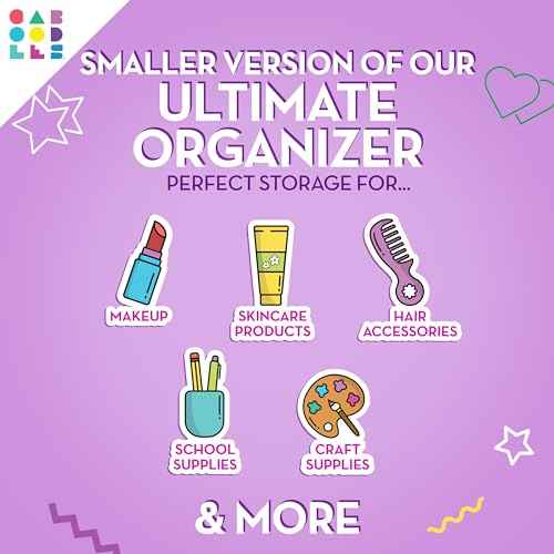 Caboodles Pretty in Petite Makeup Box, Two-Tone Purple Sparkle on Pink Sparkle, Hard Plastic Organizer Box, 2 Swivel Trays, Fashion Mirror, Secure Latch for Safe Travel