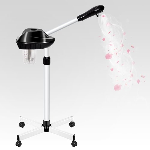 Facial Steamer Professional on Wheels with Time Setting, Estheticians Steamer with More Steam for Deep Cleansing and Hydration, Face Steamer Adjustable Height for Spa, Salon and Home Use