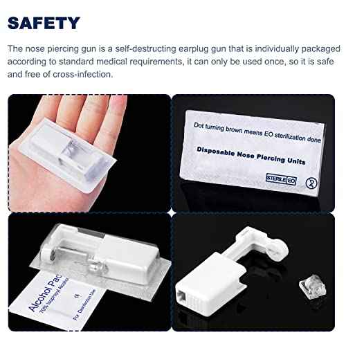 4-Pack Disposable Self Piercing Kit with Built-in Nose Studs, Very Safe Piercing Gun, Simple and Convenient Operation, Ideal for Family Use (White + Pink)
