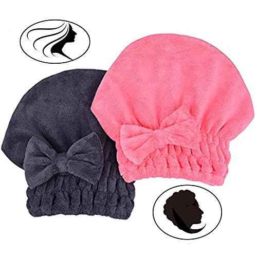Microfiber Hair Drying Towels Head wrap with Bow-Knot Shower Cap Hair Turban hairWrap Bath Cap for Curly Long & Wet Hair Gift for Women 2pack