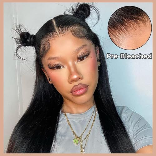NVL Straight Lace Front Wigs 220 Density 13x4 HD Transparent Lace Frontal Wigs for Black Women Glueless Pre Plucked with Baby Hair for Daily Life Natural Color 22 Inch