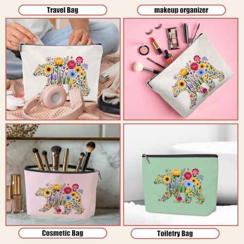 3 Pack Cute WildFlower Bear Flower Makeup Bag,Cosmetic Bags for Women,Travel Toiletry Bag Bears Themed Gifts for Women Florals Bears Loves Girls Trip Bachelorette Party Birthday Christmas Weekend