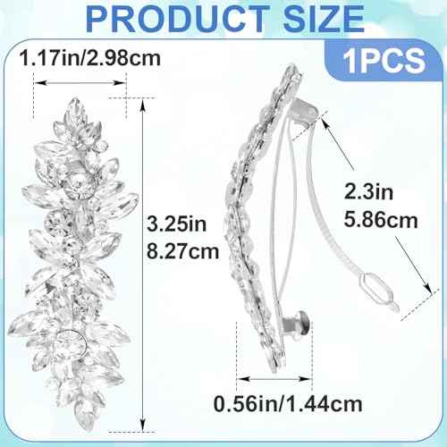 1 Pcs Silver Sparkly Rhinestone Hair Clips, Fancy Hair Clips for Women, Crystal Wedding Hair Clip, Rhinestone Hair Accessories for Wedding, Party, Bride, Long Hair