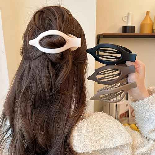 12 Pieces Flat Hair Clips, Flymind Flat Claw Clip for Women Girls, 3 Styles Matte Non-Slip Flower Claw Clips for Thin Thick Hair Wedding Party Accessories(Neutral)