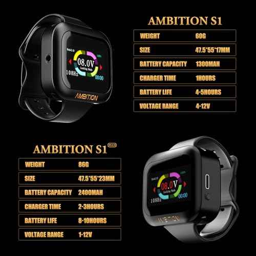 Ambition Tattoo Power Supply S1 Touch Screen Tattoo Battery Silicone Wristband Supply Portable RCA Tattoo 1600mAh Lithium Battery Pack with LCD Touch Display for Rotary Tattoo Machine