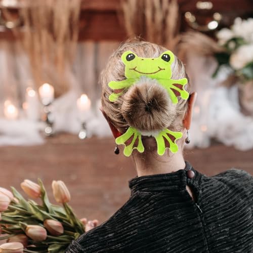 Angoily Hair Scrunchies, 4PCS Elasticity Hair Ties Cute Ring Plush Cat Belt Rubber Band Fluffy with Rope Frog Elastic Animal Scrunchies Ropes, Satin Ties for Girls, Plush Ties