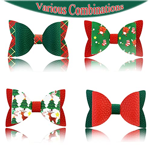AOUXSEEM 24 Set Faux Leather Hair Bows Clips Making Kit for Beginner, Contains Pre Cut Printed Glitter Solid PU Synthetic Fabric, DIY Hair Clips for Women Girls Holiday decor (Christmas)