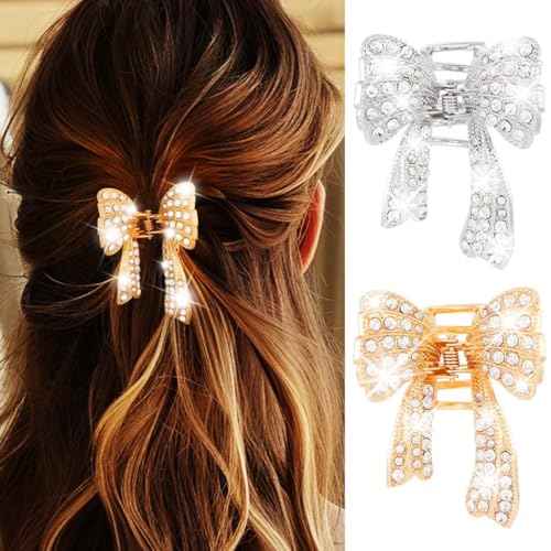 Fashey Rhinestone Claw Clips Gold Bow Hair Clip Small Metal Hair Claw Clips Hair Accessories for Women