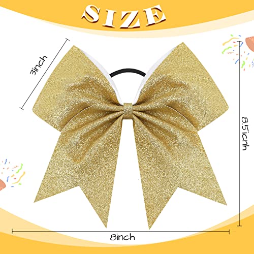 16PCS 8" Large Glitter Cheer Bows for Cheerleaders, CN Sparkly Hair Bows with Elastic Hair Ties Accessories for Teens Girls Women Cheerleading Softball Competition Sports (Gold)