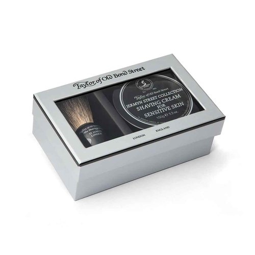 Taylor of Old Bond Street Black Pure Badger Shaving Brush and Jermyn St. Shaving Cream Bowl 150g Gift Set 2 pc shave set