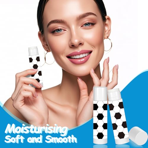 24 Pack Soccer Lip Balm for Soccer Theme Party Bulk Gifts,Beeswax Moisturizing Lip Balm,Vanilla Flavor Plumping Chapstick for Soccer Team Girls kids Men Women Sports Lovers