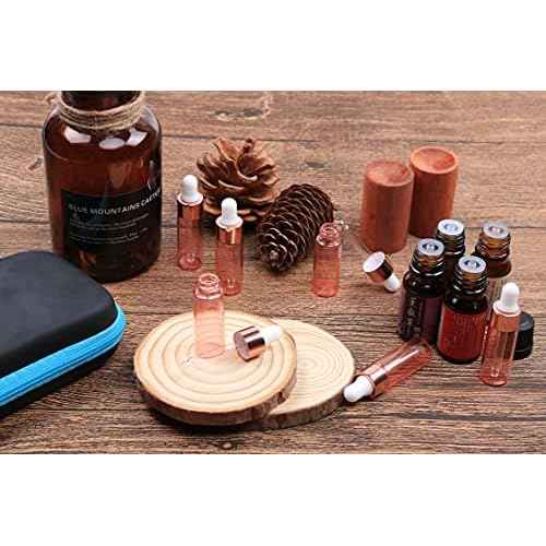 Furnido 35 Pack,1/6 oz(5ml) Pink Essential Oils Dropper Bottle,Empty Glass Sample Vials with Glass Tube,Rose-Golden Caps For Travel,Perfume Aromatherapy Liquid Container-Dropper&Funnel Included