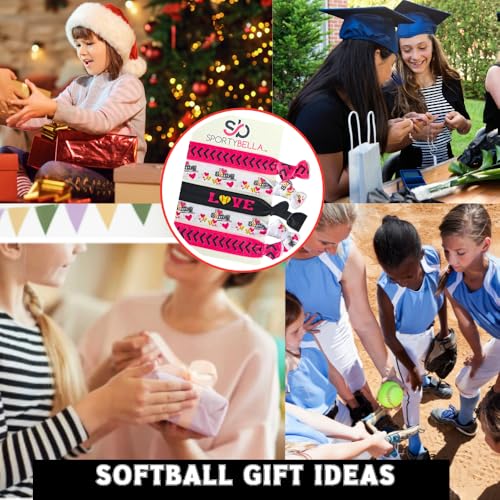 Infinity Collection Softball Hair Ties, Pink, White, Black Hair Accessories for Girls, Softball Player and Softball Teams, 5 Ponytail Holders
