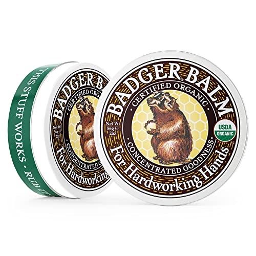 Badger Healing Balm, Hard Working Hands Cream, Organic Hand Cream for Dry Cracked Hands, Long Lasting Hand Moisturizer/Dry Hands Treatment, 2 oz Tin