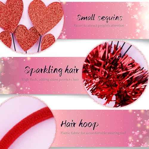 Love Headbands Valentine Red Hair Hoop Glitter Heart Headband Cute Valentine's Day Headdress Headpiece Head Boppers Exquisite Hair Accessories Decoration Holiday Costume Headwear for Women