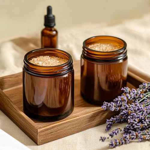 KEYWING 30Pack Amber Glass Jars with Black Lids, 8 oz Empty Cosmetic Jars with Inner Liners, Round Lotion Containers for Cream, Powders and Ointments