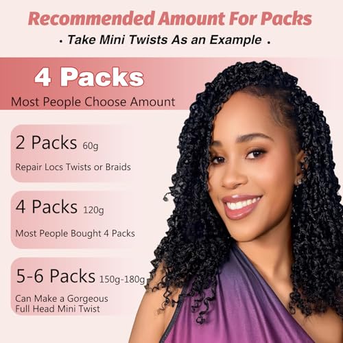 Afro Kinkys Bulk Human Hair for Mini Twist Braiding Braids Locs Dreadlock Extensions Afro Kinky-Curly Human Braiding Hair Bundles For Men Women Kids 16 Inch 4 Bulks 120g #1B Natural Black Soft Fluffy