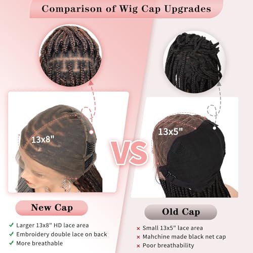 13x8 Inch HD Lace Short Boho Braided Wig Knotless Braided Wigs for Women with Curly End Synthetic Hair Box Braid Wig with Baby Hair Brown 18 Inch