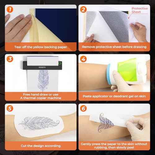 MUNBYN Tattoo Transfer Paper 100 Sheets, A4 Size Tattoo Stencil Paper, 4-Layer Stencil Papers for Tattooing, Tattoos Kit Supplies, Compatible with ITP05/ITP06/M08F/P90/MHT-P8009 Printer