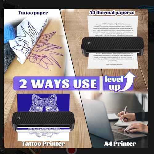 Wireless Tattoo Transfer Stencil Printer Machine 2600mAh Thermal Printer with 10pcs Transfer Paper and Thermal Paper Compatible Android and iOS PC Tattoo Kit for Artists & Beginners