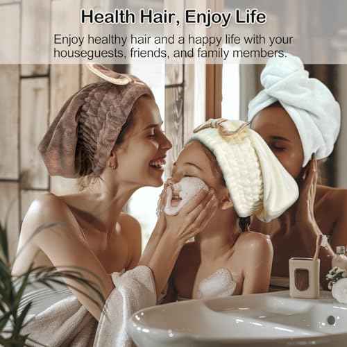Jseng Microfiber Hair Towel Caps for Wet Hair with Cute Bowtie, 3Packs Fast Drying Hair Towel Caps for Long Curly Hair Women