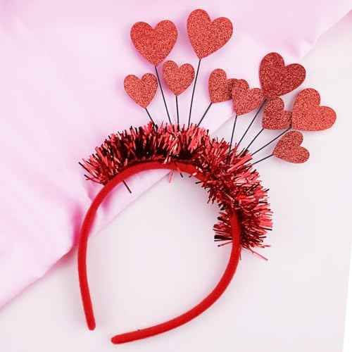 Love Headbands Valentine Red Hair Hoop Glitter Heart Headband Cute Valentine's Day Headdress Headpiece Head Boppers Exquisite Hair Accessories Decoration Holiday Costume Headwear for Women