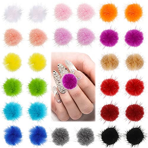 30 Pieces Nail Pom Balls Nail Art Fluffy Balls Detachable Nail Plush Ball 3D Soft Nail Art Ball Removable Manicure Pom Ball Nail Art Decoration for Women Manicure, 15 Colors