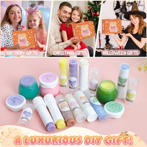 JCOOS DIY Lip Balm Kit for Kids, Fun Lip Balm Making Kit, Lip Gloss Making Kit Moisturizing Lip Kit, Natural Shea Butter, Beeswax, Sweet Almond Oil, Essential Oil, Cute Teen Tween Girls Trendy Stuff