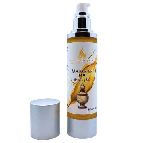 Alabaster Jar Anointing Oil 100ml/3.38 oz. Beautiful Aroma! Comes in a top of the line spill proof, shatter proof, airless pump bottle for long lasting freshness and preservation.