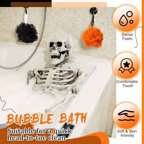24 Pcs Halloween Bath Loofah Sponge Orange Black Loofah Exfoliating Body Scrubber Shower Sponge 50g Mesh Shower Pouf Balls Gift Set for Women Men Christmas Bathing Accessories(Orange,Black)