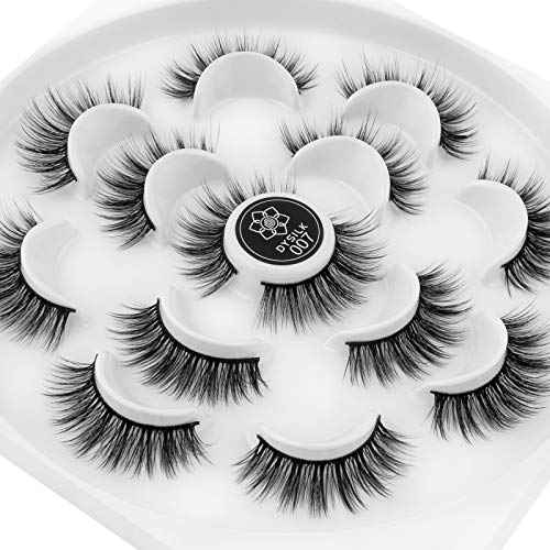 DYSILK False Lashes Fake Eyelashes - Mink Lashes Fluffy 7 Pairs 6D Mink Lashes Wispy Faux Mink Eyelashes Lashes Natural Look Eye Lashes Long Lashes Pack Reusable Eyelashes |007
