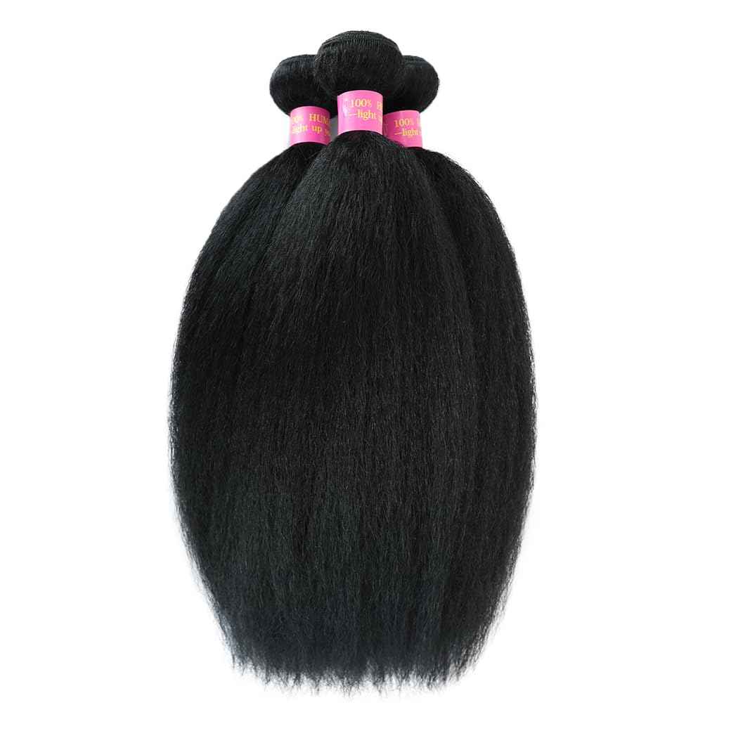 Kinky Straight Hair 3 Bundles Yaki Straight Bundles Human Hair 18 20 22 inch 100% Unprocessed Brazilian Virgin Hair Weave Kinky Straight Bundles Sew in Kinkystraight Human Hair Bundles