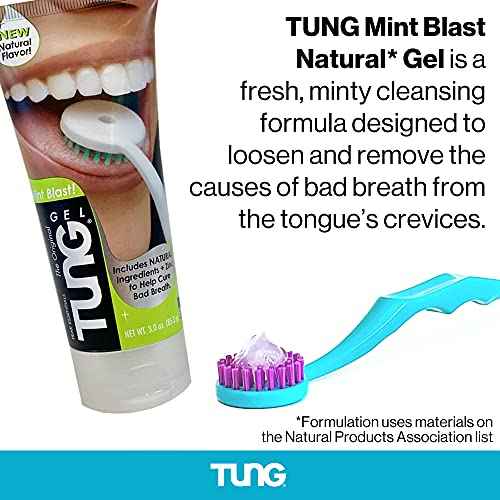 TUNG Tongue Cleaning Kit, TUNG Brush and Natural Mint Blast Gel, Bad Breath Odor Eliminator, Halitosis Defense, USA Made (Set of 1)
