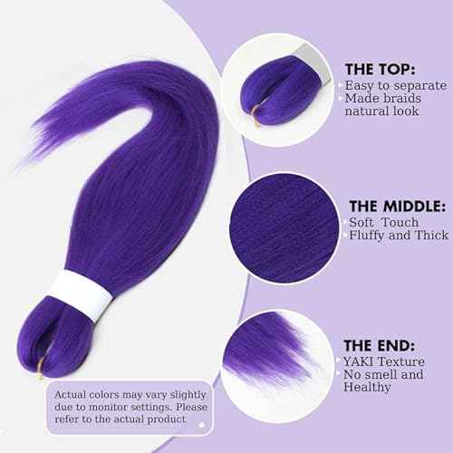 26 inch Long Purple Braiding Hair Pre Stretched Synthetic Braiding hair Extensions for Braids, Purple Hair Extensions for Stage Party Halloween Costume Cosplay