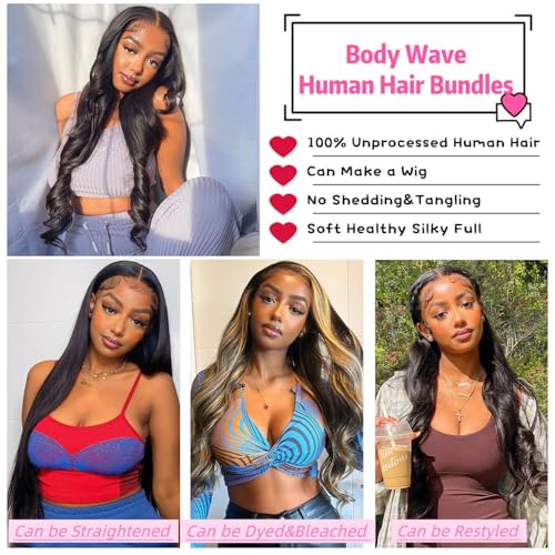 Brazilian Body Wave 4 Bundles Human Hair - 18, 18, 20, 20 Inch Unprocessed Human Hair Bundles - Natural Black Color Body Wave Hair Extensions