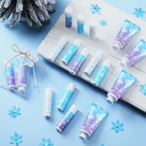 50 Set Winter Snowflake Hand Cream Lip Balm Bulk Set Woman Christmas Gift Include 50 Lip Balm 50 Hand Cream 50 Bag 50 Tag for Winter Christmas Stocking Stuffers