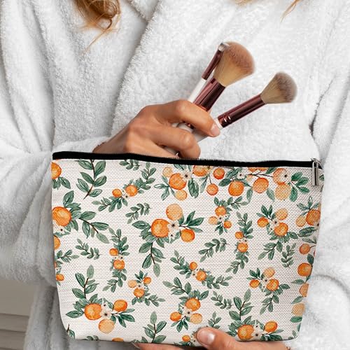 GREOXG Orange Print Makeup Bag, Small Travel Cosmetic Bag with Zipper, Cute Makeup Pouch Gift Ideas for Women Teen Girls Friends Mom Sisters Teacher Birthday Christmas Wedding Graduation-E31