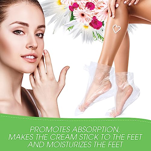 1500 Pcs Disposable Plastic Foot Covers for Feet Paraffin Bath Liners for Foot Pedicure Moisturizing Socks Spa Feet Care Hot Wax Therapy Booties Bags Covers with Stickers for Snug Closure