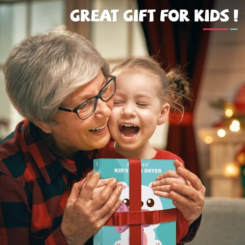 Feekaa Kids Hair Dryer, Portable Mini Blow Dryer with Diffuser, Quiet Small Hair Dryer for Children, Compact Kids Hairdryer with DIY Stickers Lightweight, Boy & Girl Birthday Gift, Pink