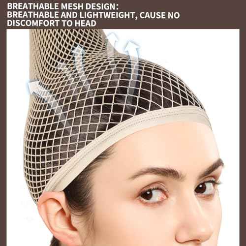 Fandamei Wig Cap, Hair Net for Wigs, 30 CM Large Mesh Wig Cap for Long Hair for Women, Nylon Hair Net Non Slip for Halloween Rave Party Cosplay-Light Brown 2 PCS