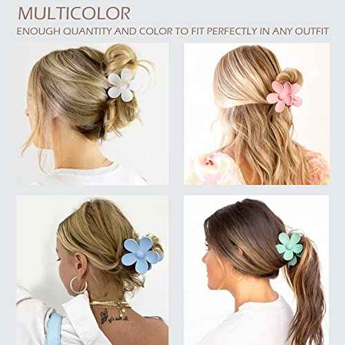 Large Hair Claw Clips 12 Pack, Flower Hair Clips for Thin Hair, Big Square Matte Strong hold for Thick Hair, 3 Styles Hair Clips for Women Thick Hair 4 Colors