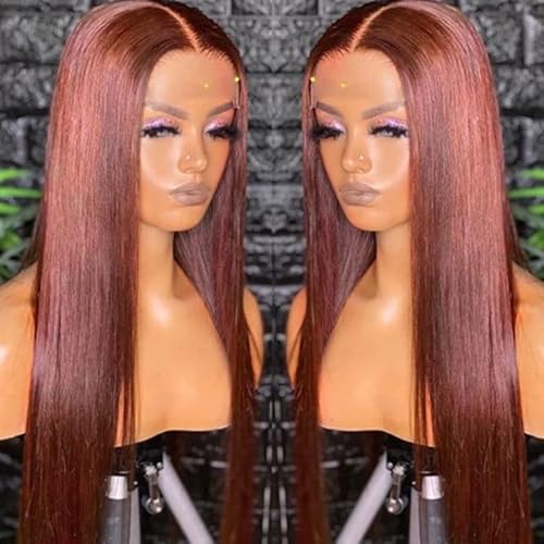 Reddish Brown Lace Front Wigs Human Hair For Black Women 13x4 HD Transparent Straight Lace Front Wigs with Baby Hair Cooper Red Glueless Wigs Pre Plucked (22 Inch, Reddish Brown)
